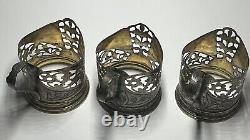 Antique 3 Cup Holders Russian SILVER 875 Vintage Soviet USSR GOLD plated 68