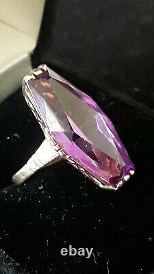 Antique Russian Soviet USSR 14K 583 Rose Pink Gold Alexandrite Marquise Ring 7.5