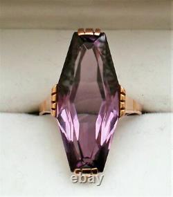 Antique Russian Soviet USSR 14K 583 Rose Pink Gold Alexandrite Marquise Ring 7.5