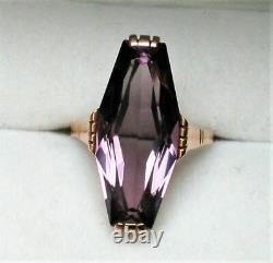 Antique Russian Soviet USSR 14K 583 Rose Pink Gold Alexandrite Marquise Ring 7.5