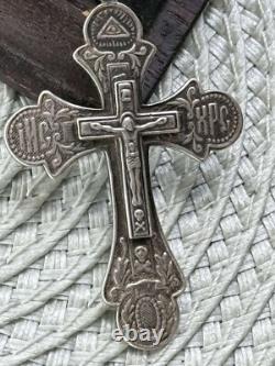 Antique Silver 875 Cross Jesus Christian Religion Amulet Russian Soviet RARE Old