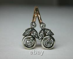 Antique Soviet Russian 583 14k Rose Gold Diamond Earrings