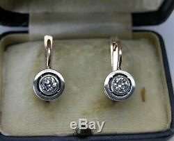 Antique Soviet Russian 583 14k Rose Gold Diamond Earrings