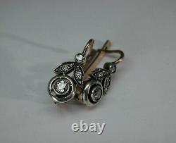 Antique Soviet Russian 583 14k Rose Gold Diamond Earrings