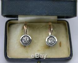 Antique Soviet Russian 583 14k Rose Gold Diamond Earrings