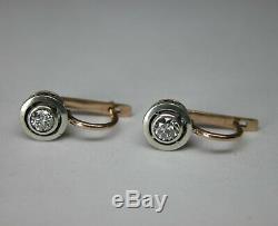 Antique Soviet Russian 583 14k Rose Gold Diamond Earrings