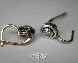 Antique Soviet Russian 583 14k Rose Gold Diamond Earrings