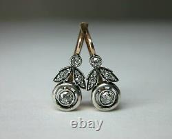 Antique Soviet Russian 583 14k Rose Gold Diamond Earrings