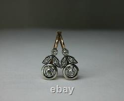 Antique Soviet Russian 583 14k Rose Gold Diamond Earrings