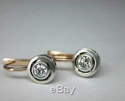 Antique Soviet Russian 583 14k Rose Gold Diamond Earrings