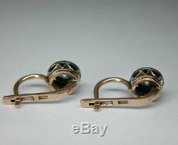 Antique Soviet Russian 583 14k Rose Gold Diamond Earrings