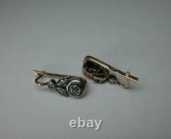 Antique Soviet Russian 583 14k Rose Gold Diamond Earrings