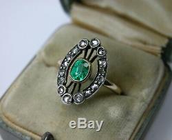 Antique Soviet Russian 750 18k Gold Emerald Diamond Ring Vintage