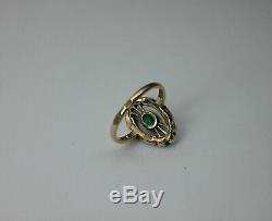 Antique Soviet Russian 750 18k Gold Emerald Diamond Ring Vintage