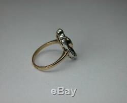 Antique Soviet Russian 750 18k Gold Emerald Diamond Ring Vintage