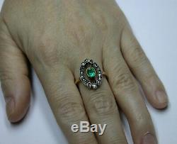 Antique Soviet Russian 750 18k Gold Emerald Diamond Ring Vintage