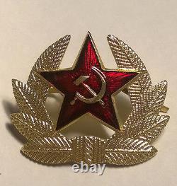 Authentic Soviet ushanka, Russian fur hat + Badge, USSR army soldier winter caps