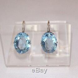 Azure Blu Stones Earrings Sterling Silver 925 Soviet Star Russian Vintage