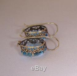 Azure Blu Stones Earrings Sterling Silver 925 Soviet Star Russian Vintage