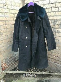 Bekesha Shearling Jacket Russian Army Officer Winter Sheepskin Coat USSR BLACK