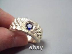 Big Antique Soviet USSR Etched Sterling Silver 925 Ring Blue Glass Men's Size 10