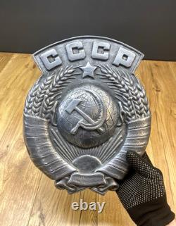 Big Old Coat of Arms USSR Sign Antique Metal Emblem Soviet Russian Very Rare