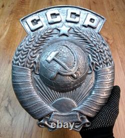 Big Old Coat of Arms USSR Sign Antique Metal Emblem Soviet Russian Very Rare