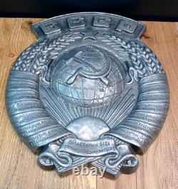 Big Old Coat of Arms USSR Sign Antique Metal Emblem Soviet Russian Very Rare