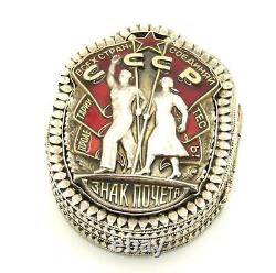 CCCP Soviet Union Russian USSR WWII Badge Honor Medal Ring Box Sterling Silver