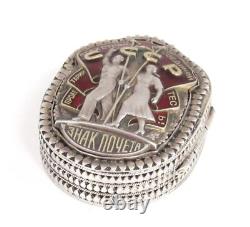 CCCP Soviet Union Russian USSR WWII Badge Honor Medal Ring Box Sterling Silver