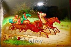 C'1982 Soviet USSR RUSSIA FEDOSKINO TROYKA H/Painted Lacquer Box Signed Numbered