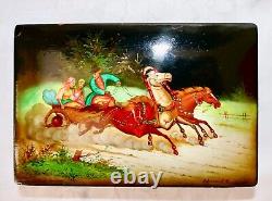 C'1982 Soviet USSR RUSSIA FEDOSKINO TROYKA H/Painted Lacquer Box Signed Numbered