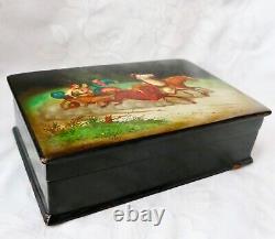 C'1982 Soviet USSR RUSSIA FEDOSKINO TROYKA H/Painted Lacquer Box Signed Numbered