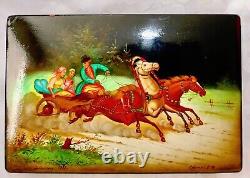 C'1982 Soviet USSR RUSSIA FEDOSKINO TROYKA H/Painted Lacquer Box Signed Numbered