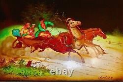 C'1982 Soviet USSR RUSSIA FEDOSKINO TROYKA H/Painted Lacquer Box Signed Numbered