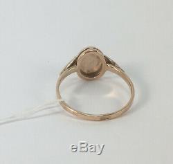 Chic Rare Vintage Ring Cameo USSR Russian Solid Rose Gold Antique 583 14K Size 8