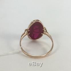 Chic Rare Vintage Unique USSR Russian Soviet Solid Gold Ring Ruby 583 14K Size 9
