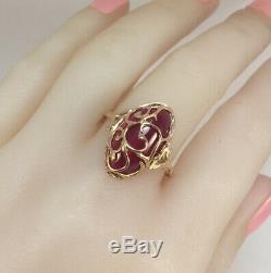 Chic Rare Vintage Unique USSR Russian Soviet Solid Gold Ring Ruby 583 14K Size 9