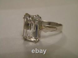Chic Rock Crystal Ring Vintage USSR Russian Soviet Sterling Silver 875 Size 6.5
