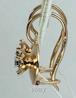 Chic Vintage Original Soviet Russian Blue Corundum Gold Earrings 583 14K USSR