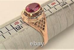 Chic Vintage Rare USSR Russian Soviet Solid Rose Gold 583 14K Ring Ruby Size 9