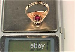 Chic Vintage Rare USSR Russian Soviet Solid Rose Gold 583 14K Ring Ruby Size 9