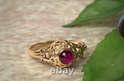 Chic Vintage Russian Soviet Rose Gold Ring Ruby 583 14K Jewelry USSR Size 6.5