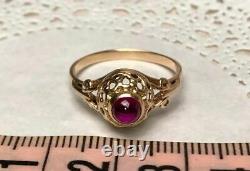 Chic Vintage Russian Soviet Rose Gold Ring Ruby 583 14K Jewelry USSR Size 6.5