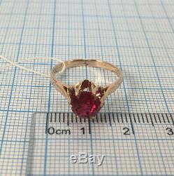 Chic Vintage Soviet USSR Unique Solid Rose Gold 583 14k Ring Ruby Russian Size 9