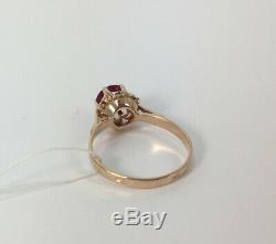 Chic Vintage Soviet USSR Unique Solid Rose Gold 583 14k Ring Ruby Russian Size 9