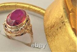 Chic Vintage USSR Russian Soviet Solid Rose Gold 583 14K Ring Corundum Size 6.5
