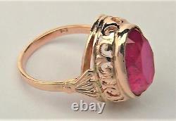 Chic Vintage USSR Russian Soviet Solid Rose Gold 583 14K Ring Corundum Size 6.5