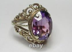 Chic Vintage USSR Russian Soviet Sterling Silver 875 Ring Sapphire Stone Size 7