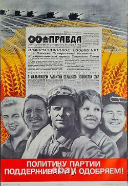 Communist Party Of Soviet Union & Farmers In Ussr Russian Soviet Vintage Poster